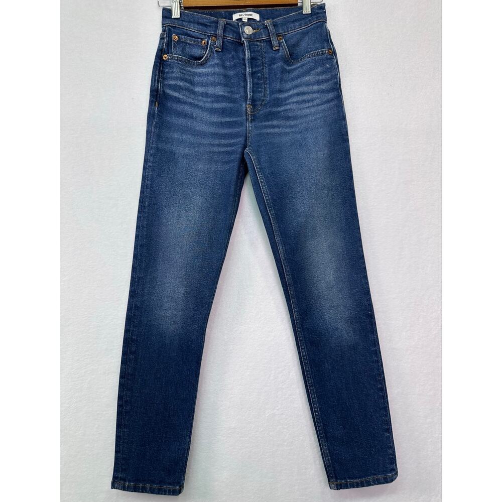 RE/DONE 90s High Rise Ankle Crop Jeans Medium Wash Interior Pocket Size 25 - Picture 2 of 13
